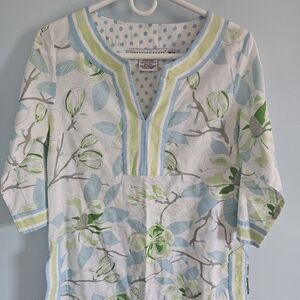 Gretchen Scott Designs White and Green Floral Tunic Size M